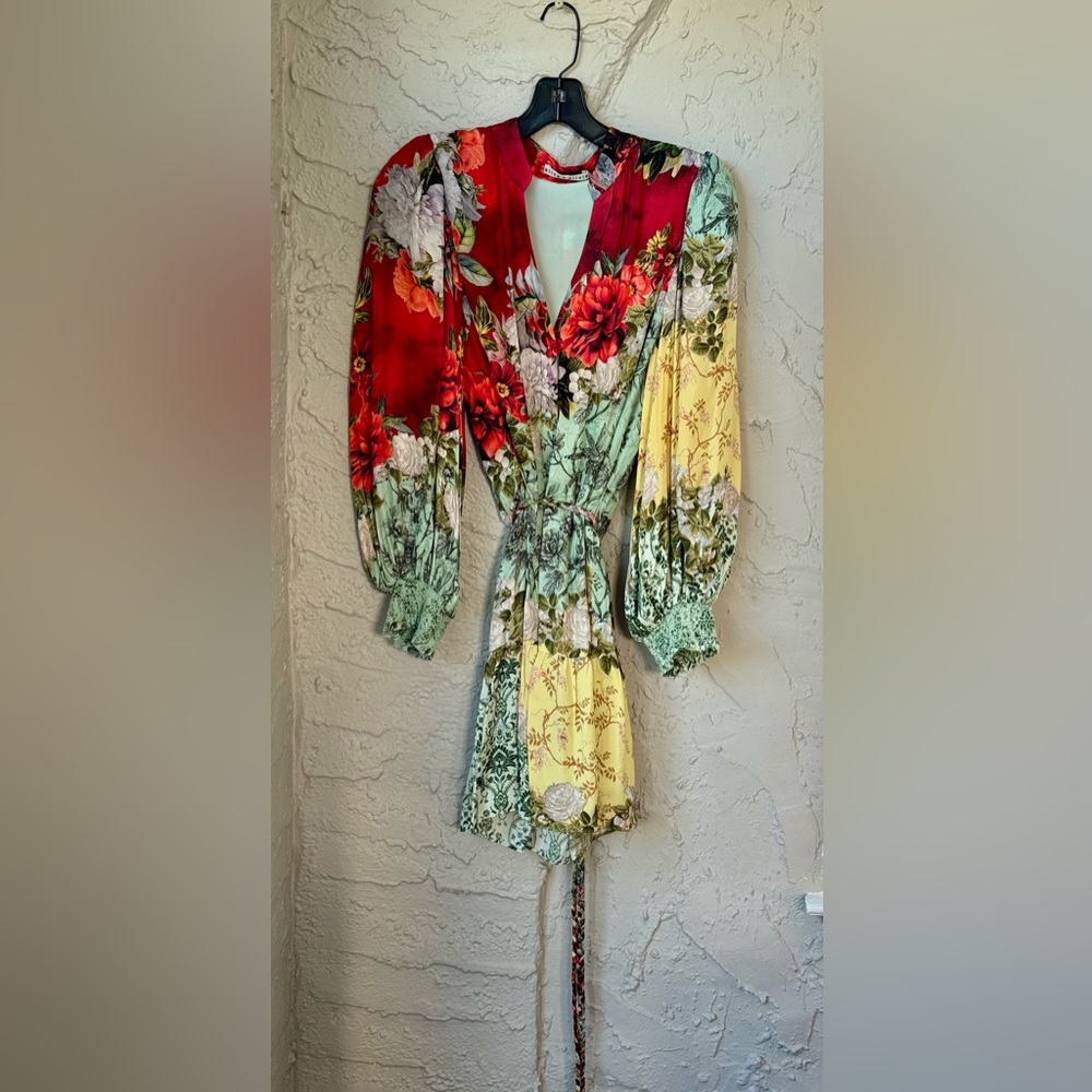 Alice + Olivia Vibrant Floral Long Sleeve Belted Dress